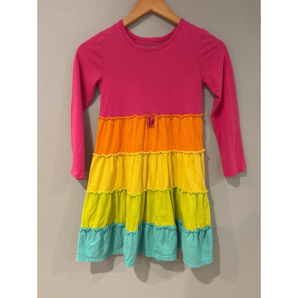 Garnet Hill Kids Girls Colorful rainbow Tiered Dress Long Sleeve Size 08 - Picture 1 of 4